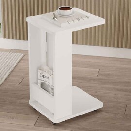 Mini Wooden Side Table with Magazine Rack in White
