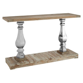 Mintaka Wooden Console Table With Silver Legs In Natural