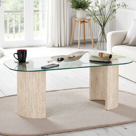 Mirano Clear Glass Top Coffee Table With Cream Marble Effect Legs