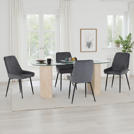 Mirano Clear Glass Top Dining Table With 4 Alsip Grey Chairs
