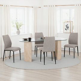 Mirano Clear Glass Top Dining Table With 4 Cary Grey Chairs