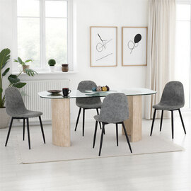 Mirano Clear Glass Top Dining Table With 4 Faux Alsip Grey Chairs