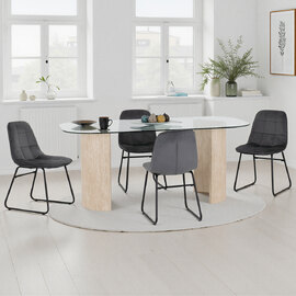 Mirano Clear Glass Top Dining Table With 4 Lyster Grey Chairs