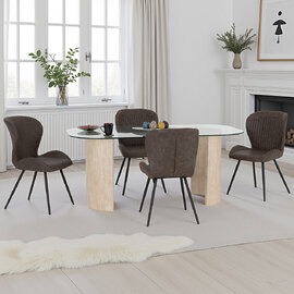 Mirano Clear Glass Top Dining Table With 4 Qinson Brown Chairs