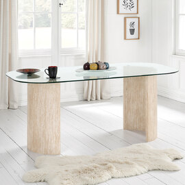 Mirano Clear Glass Top Dining Table With Cream Marble Effect Legs
