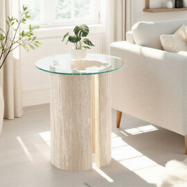 Mirano Clear Glass Top Side Table With Cream Marble Effect Legs