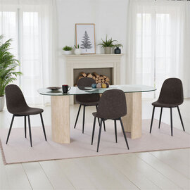 Mirano Glass Top Dining Table with 4 Alsip Brown Faux Leather Chairs