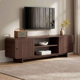Mirel Wooden TV Stand with 2 Doors in Milano Walnut