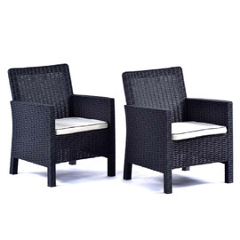 Misty Anthracite Rattan Tub Arm Chairs In Pair