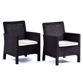 Mili Brown Rattan Tub Arm Chairs In Pair