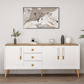 Mitra Wooden Sideboard with 3 Doors 3 Drawers in White