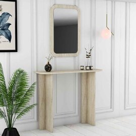 Modena Wooden Dressing Table with Mirror in Travertine Marble Effect