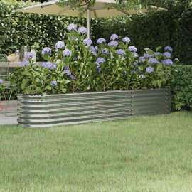 Modenza Oval 224 x 40 x 36cm Garden Galvanised Steel Planter in Silver