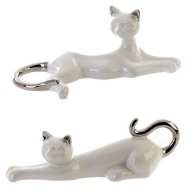 Moline Ceramics Cat Couple Mil Ly Sculpture In White And Silver