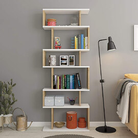 Montara Wooden Bookcase With 6 Shelves In White And Oak