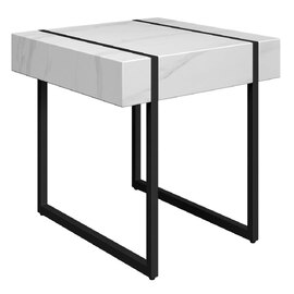 Montauk Wooden Side Table In White Marble Effect