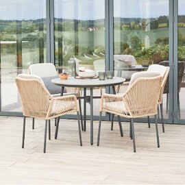 Monterey Aluminium Round Outdoor 4 Seater Dining Set in Flint Grey and Wheat