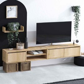 Montero Wooden TV Stand with Wall Shelf in Sapphire Oak