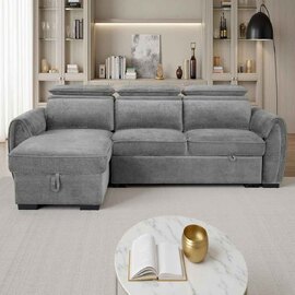 Montfield Fabric Universal Corner Sofabed in Dark Grey