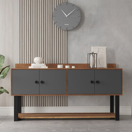 Moon Wooden Console Table with 4 Doors in Walnut and Anthracite