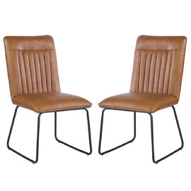 Morian Brown PU Leather Dining Chairs in Pair