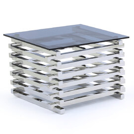 Morita Tinted Glass Square End Table With Steel Frame