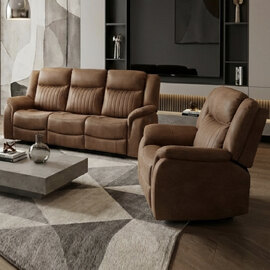 Morlix Fabric Electric Recliner 3+1+1 Seater Sofa Set in Tan