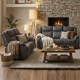 Morlix Fabric Electric Recliner 3+2 Seater Sofa Set in Grey