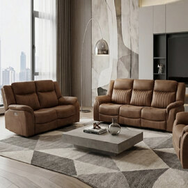 Morlix Fabric Electric Recliner 3+2 Seater Sofa Set in Tan