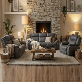 Morlix Fabric Electric Recliner Sofa Suite in Grey