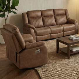 Morlix Fabric Manual Recliner 3+1+1 Seater Sofa Set in Tan