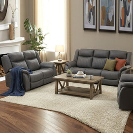 Morlix Fabric Manual Recliner 3+2 Seater Sofa Set in Grey