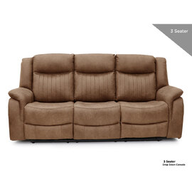 Morlix Fabric Manual Recliner 3 Seater Sofa with Console in Tan