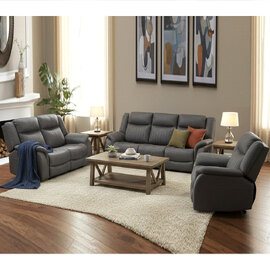 Morlix Fabric Manual Recliner Sofa Suite in Grey