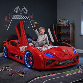 Motori Red ABS Lamborghini Children Car Bed with Leather Seat and LED