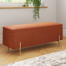 Mullion Fabric Storage Ottoman In Russet