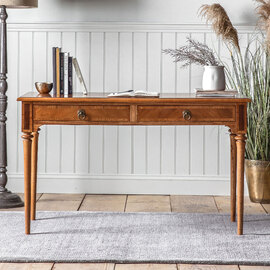 Mundelein Wooden Laptop Desk With 2 Drawers In Walnut