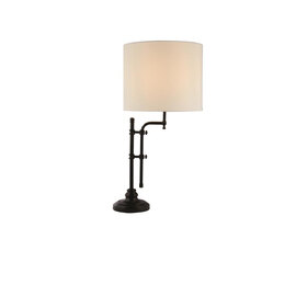 Munich Natural Linen Shade Table Lamp In Matt Black