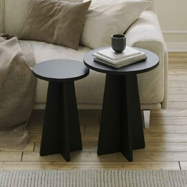 Mushroom Round Wooden Nesting Side Tables in Black