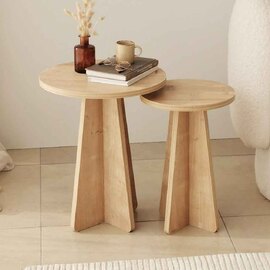 Mushroom Round Wooden Nesting Side Tables in Sapphire Oak