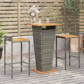 Naava Solid Wood 3 Piece Garden Bar Set In Grey Poly Rattan
