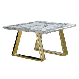 Nadda Square Marble Effect Wooden Side Table with Gold Legs