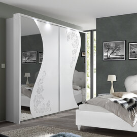 Naihati Wooden Wardrobe With Mirror In Serigraphy White And LED