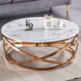 Naiya Coffee Table Round In White Marble Effect