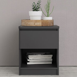 Nakou Wooden Bedside Cabinet With 1 Drawer In Matt Black