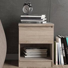 Nakou Wooden Bedside Cabinet With 1 Drawer In Oak