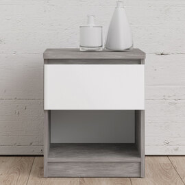Nakou High Gloss Bedside Cabinet With 1 Door In Concrete And White