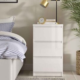 Nakou High Gloss Bedside Cabinet With 3 Drawers In White