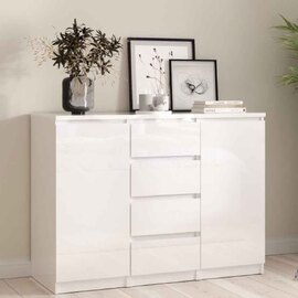 Nakou High Gloss Sideboard With 2 Doors 4 Drawers In White