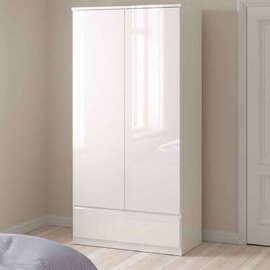Nakou High Gloss Wardrobe With 2 Doors 1 Drawer In White
